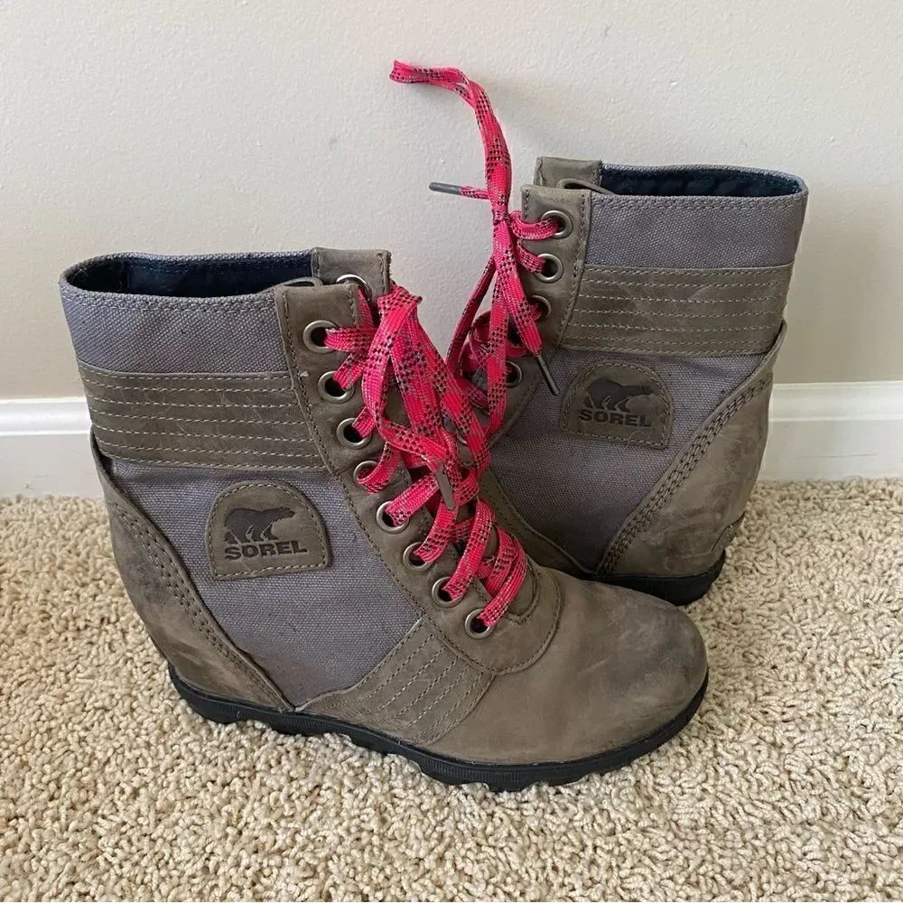 Sorel PDX Lace up Wedge Lexie Wedge Quarry Pink Leather Canvas 7